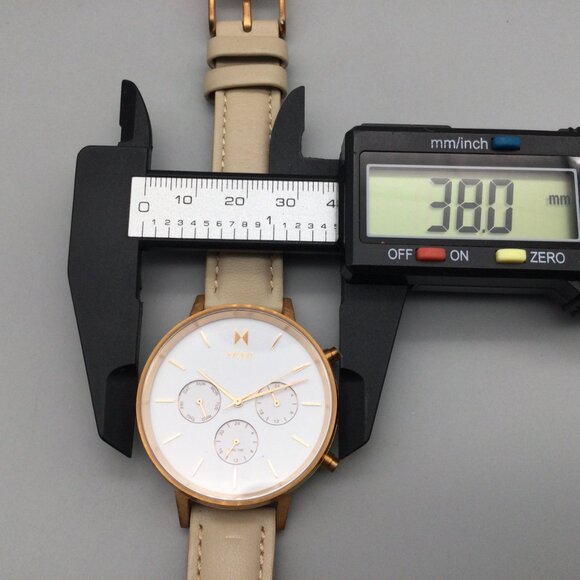 MVMT Nova Luna Watch Women Gold Tone Beige Leather Band Chronograph New Battery - Picture 14 of 15